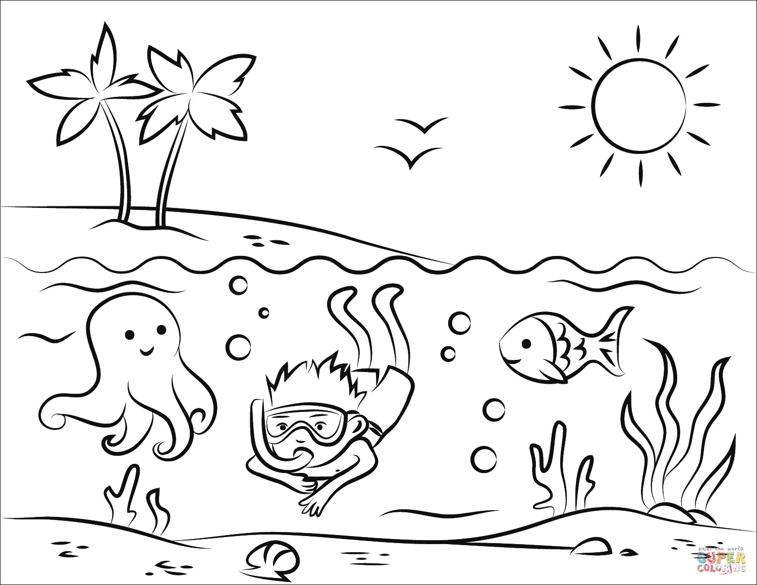 Beach Printable Coloring Pages
 Tropical Beach coloring page