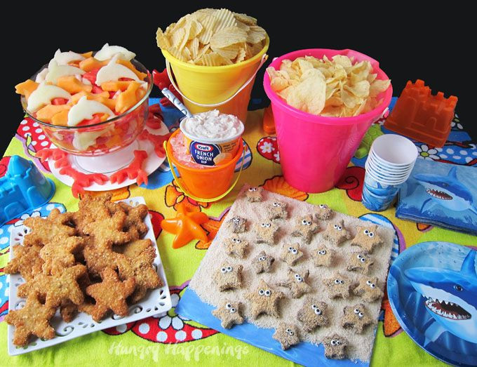 Beach Theme Party Food Ideas
 Starfish Shaped Chip and Dip Chicken Nug s