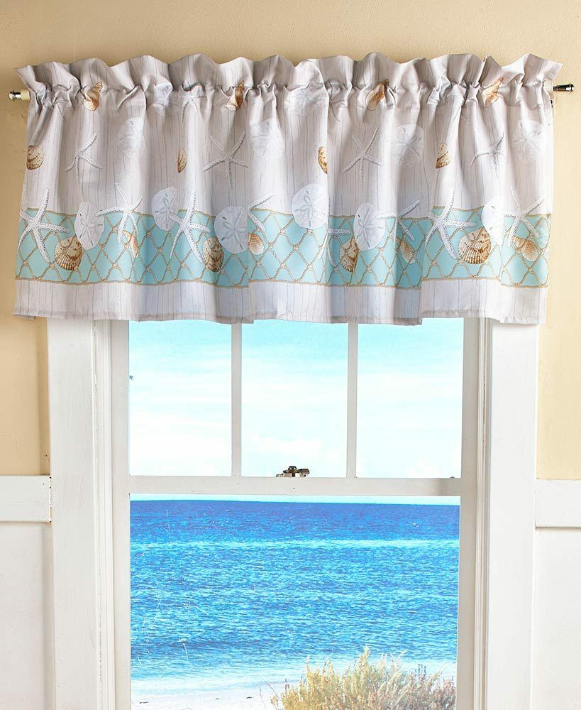 Beach Themed Kitchen Curtains
 OCEAN SEA SHELL STAR FISH VALANCE Beach Coastal Nautical