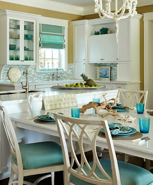 Beach Themed Kitchen Curtains
 Turquoise Blue & White Beach Theme Kitchen