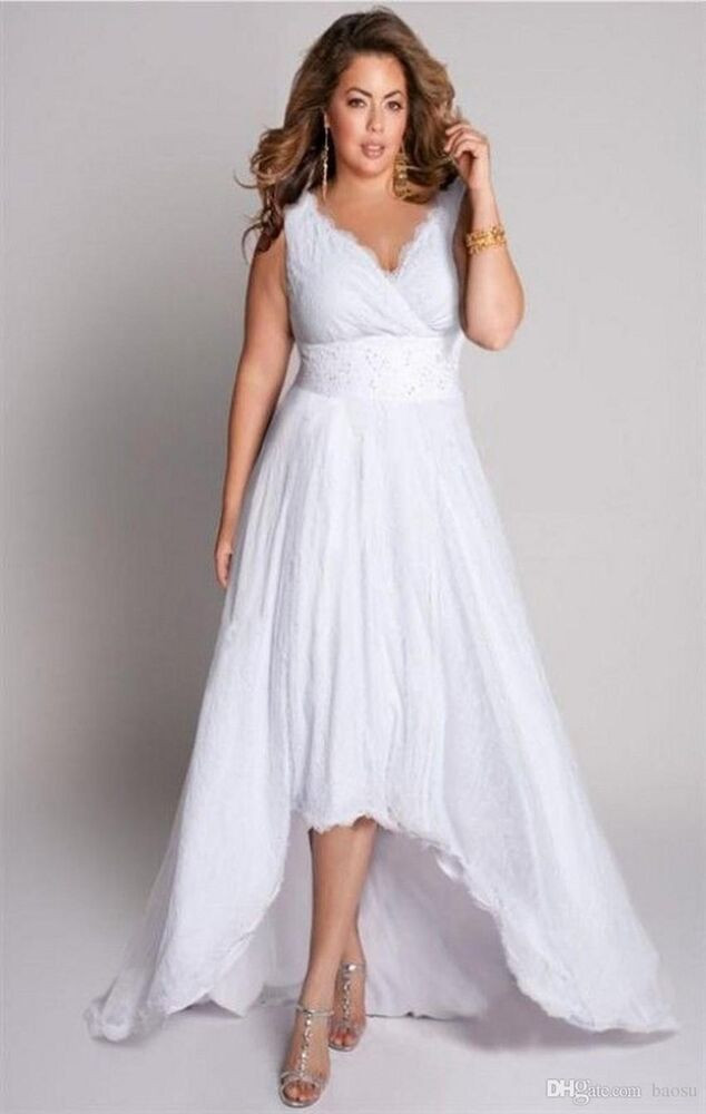 Beach Wedding Dresses Plus Size
 Plus Size A Line Beach Bridal Ball Gown White Ivory Lace