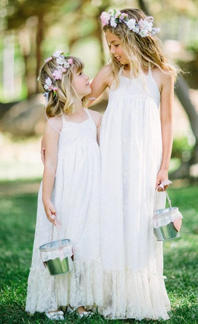 Beach Wedding Flower Girl Dresses
 2015 Long Beach Lace Flower Girl Dresses for Weddings