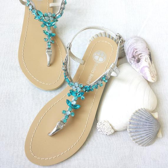 Beach Wedding Sandals For Bride
 Wedding Sandals Something Blue Ombre Shoes for Beach