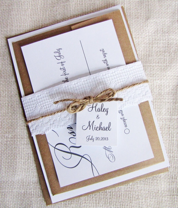 Belly Bands For Wedding Invitations
 Modern Calligraphy Lace and Twine Belly Band Wedding