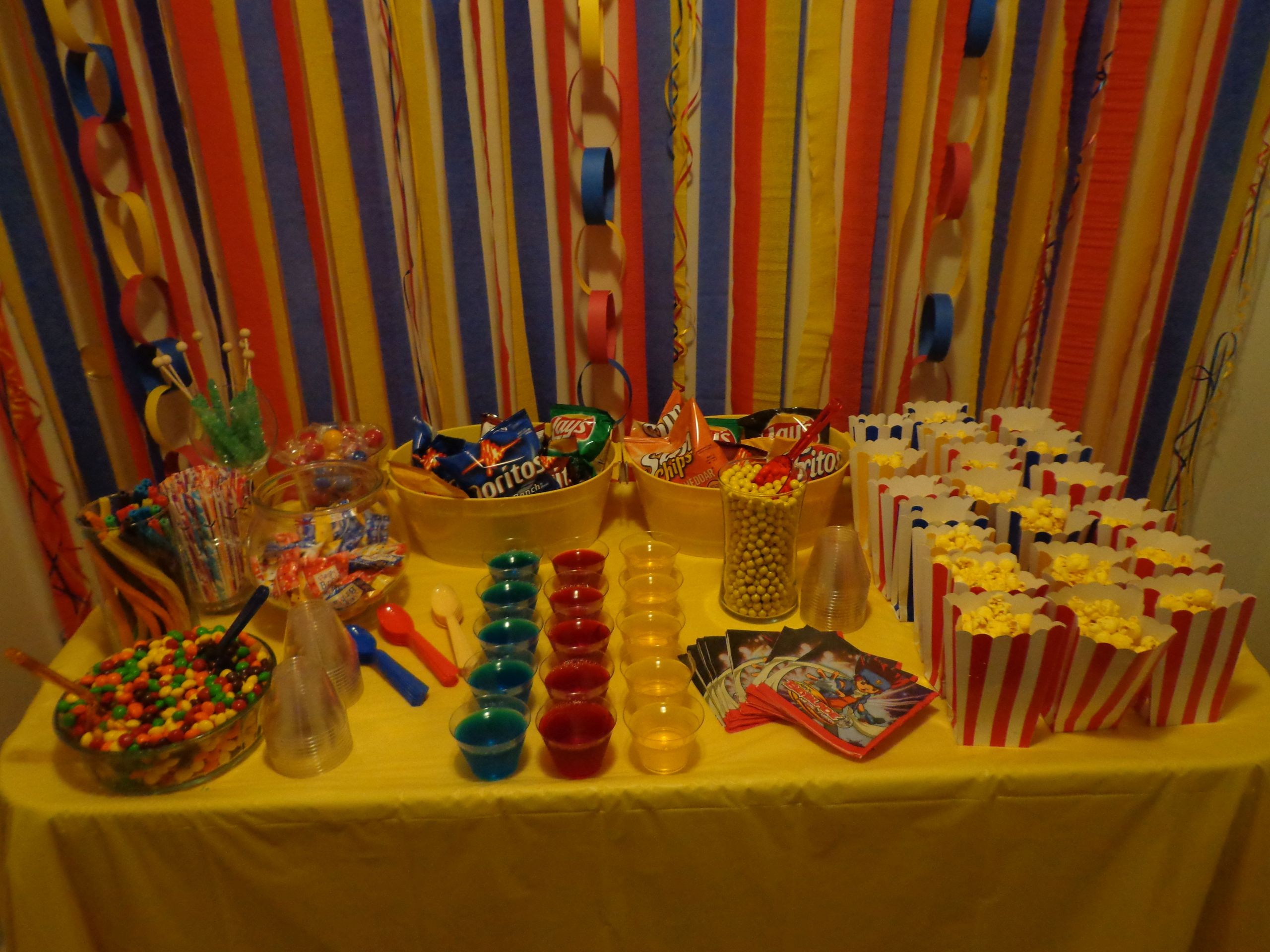 Beyblade Birthday Party Ideas
 Primary Color Backdrop Was perfect color bination for my son s BeyBlade Party snack tab… in