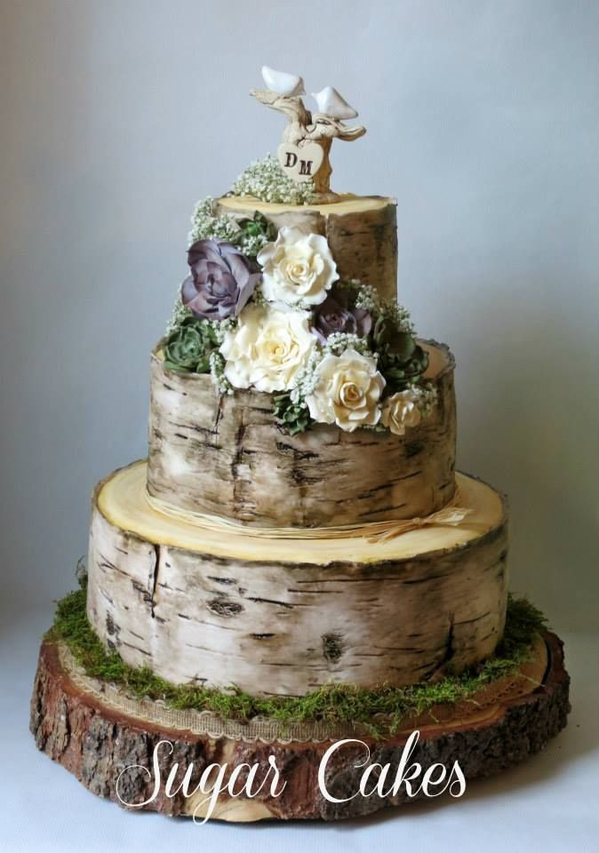 Birch Tree Wedding Cake
 Birch Tree Wedding Cake with Handmade Succulents & Roses