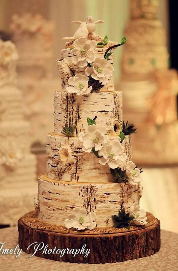 Birch Tree Wedding Cake
 50 Bud Friendly Rustic Real Wedding Ideas Hative