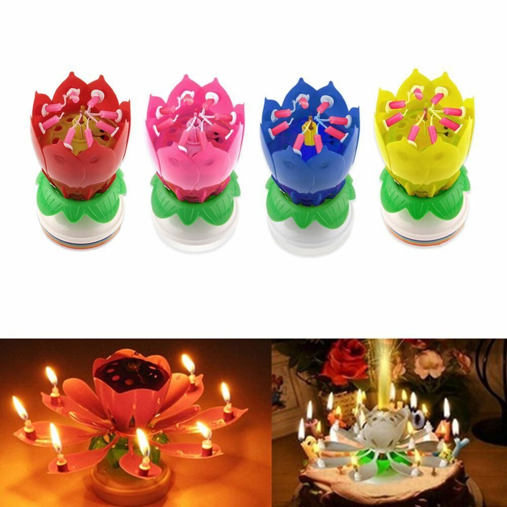 Birthday Cake Candle
 Musical Rotating Lotus Flower Cake Topper Party Birthday