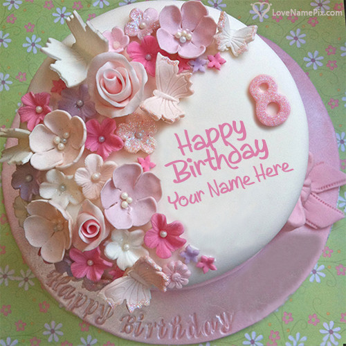 Birthday Cake Name
 Butterfly Roses Decorated 8th Birthday Cake Name Generator
