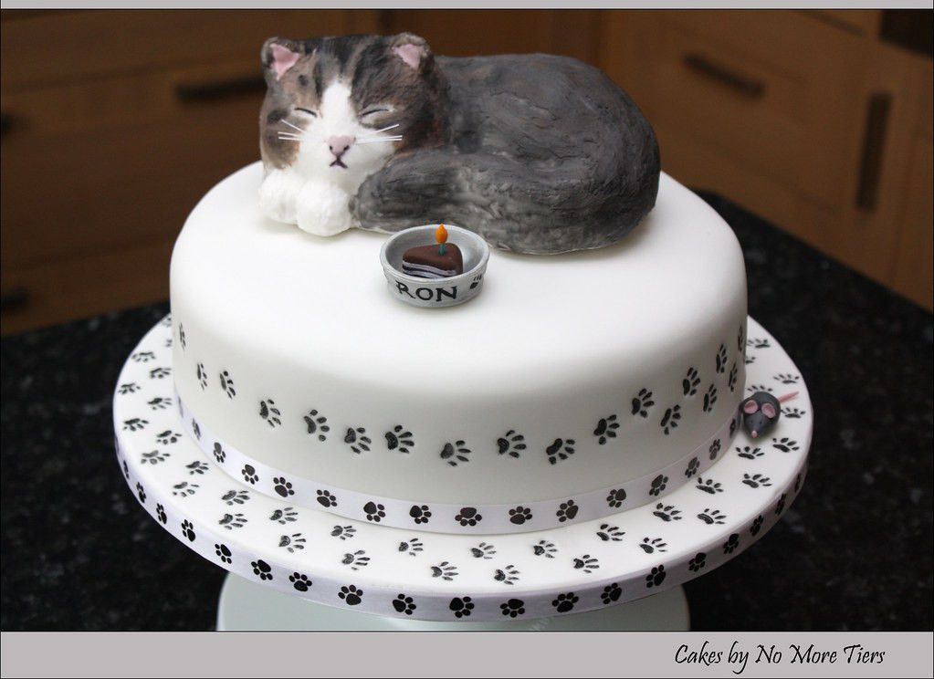 Birthday Cakes For Cats
 Sculpted cat cake with edible cat topper