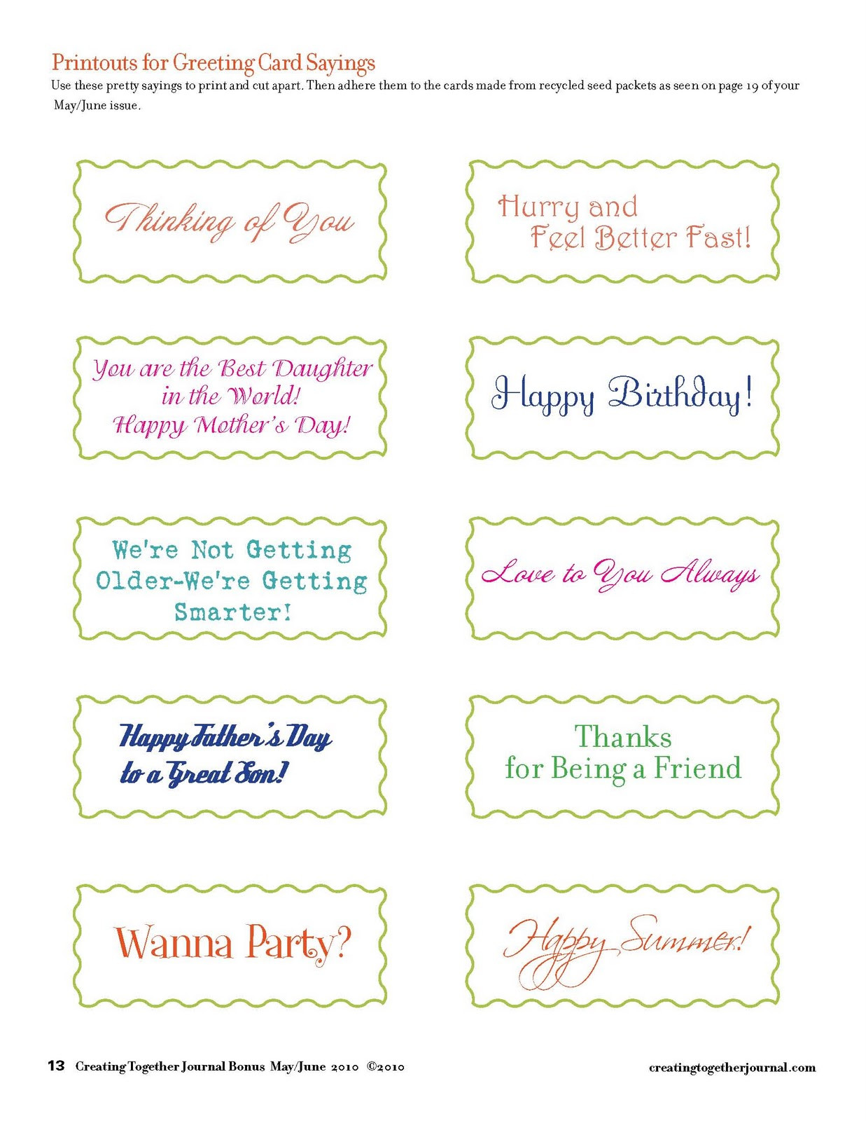 Birthday Card Verses
 Creating To her Journal Printouts for Greeting Card Sayings