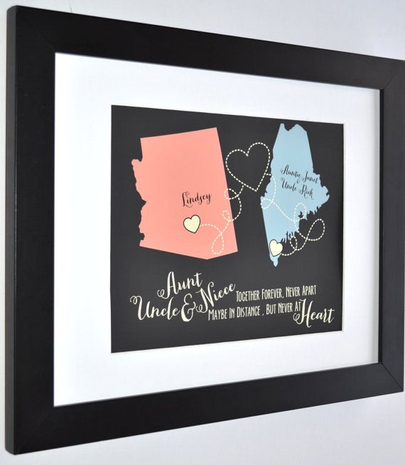 Birthday Gift Ideas For Aunt
 Aunt niece uncle long distance map nephew art print long
