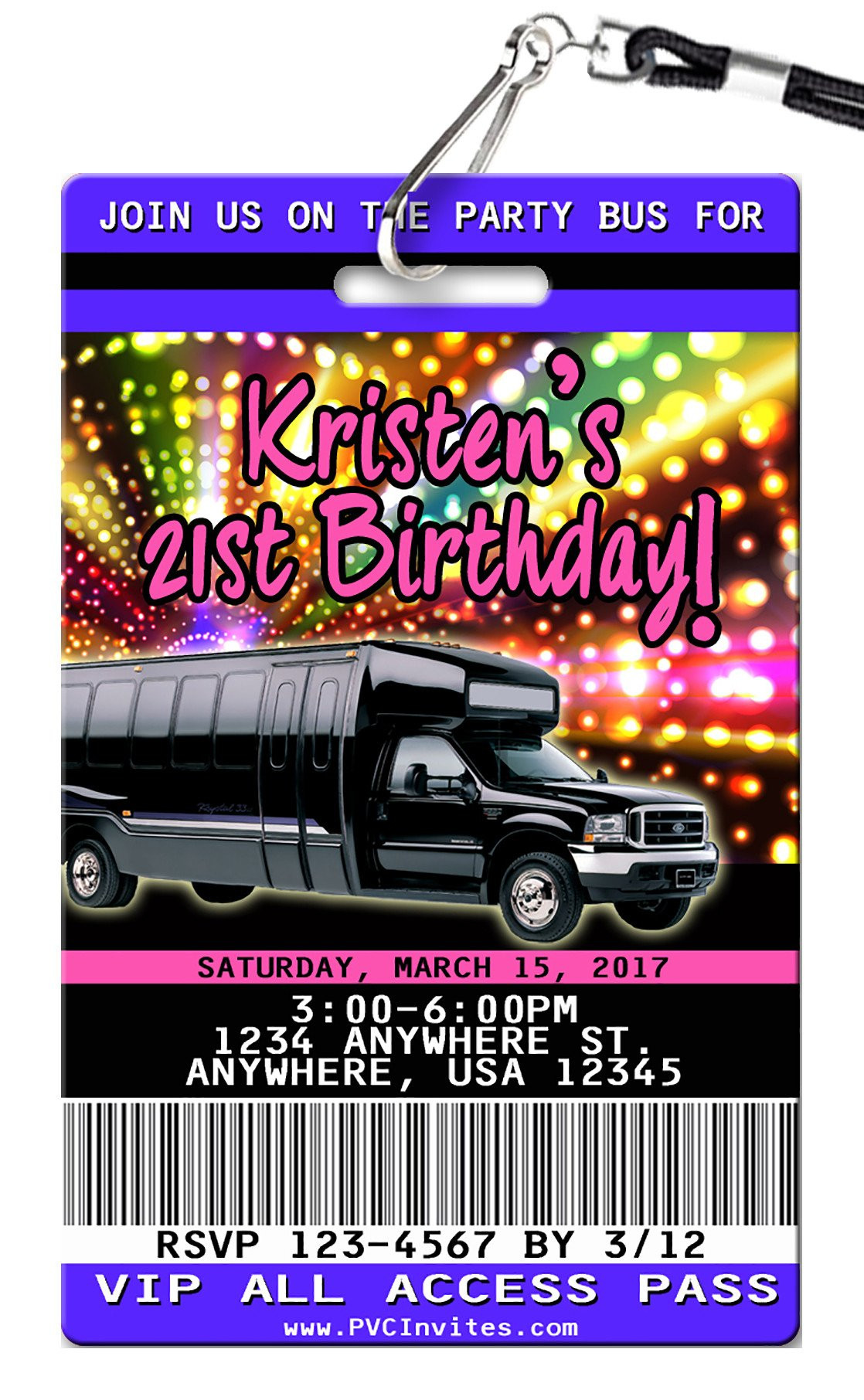 Birthday Party Bus
 Party Bus Birthday Invitations PVC Invites VIP