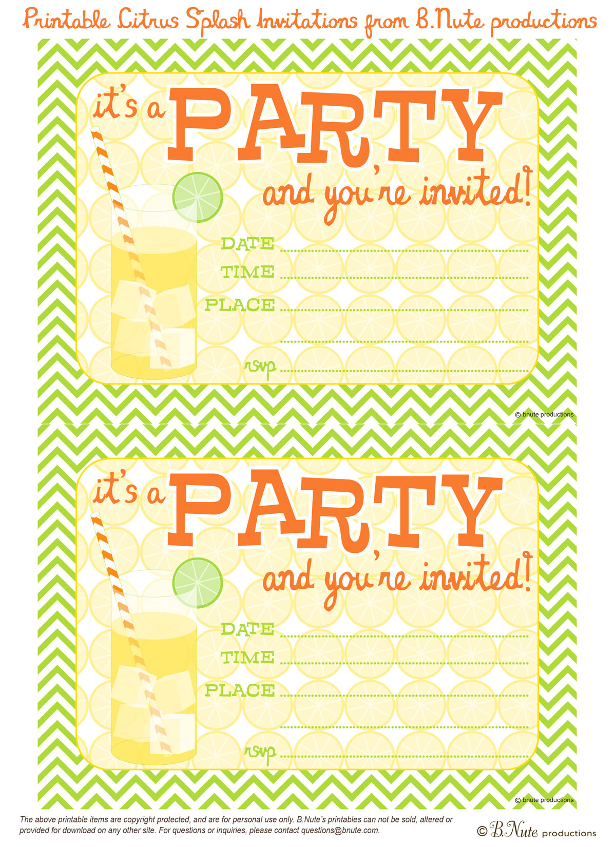 Birthday Party Invitations Printable
 bnute productions Free Printable Citrus Splash Invitations