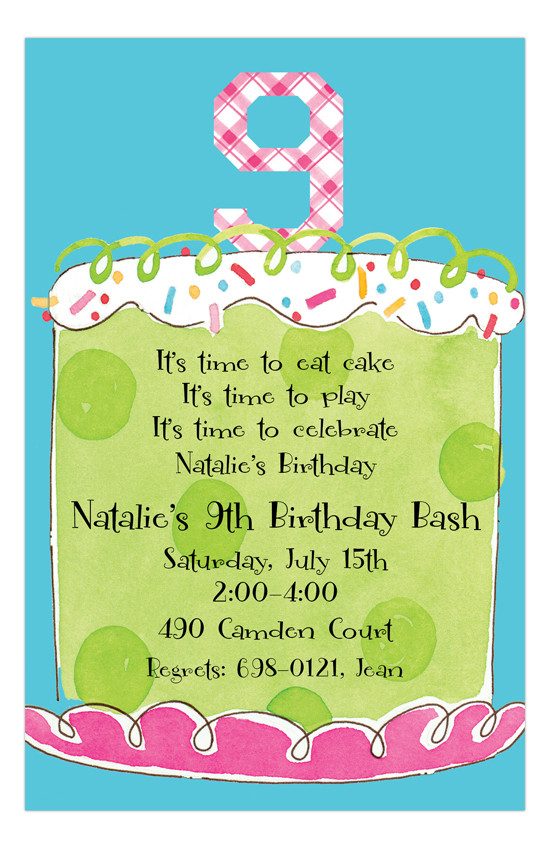 Birthday Party Invite
 Girl Ninth Birthday Invitation