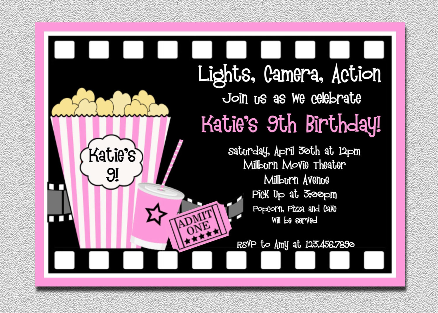 Birthday Party Invite
 Movie Birthday Invitations Movie Night by TheTrendyButterfly