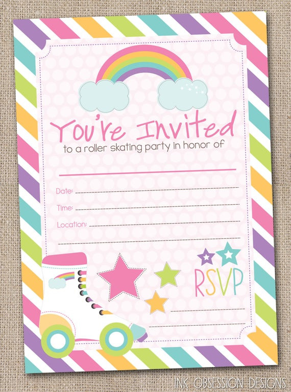 Birthday Party Invite
 Fill In Roller Skating Party Invitations by