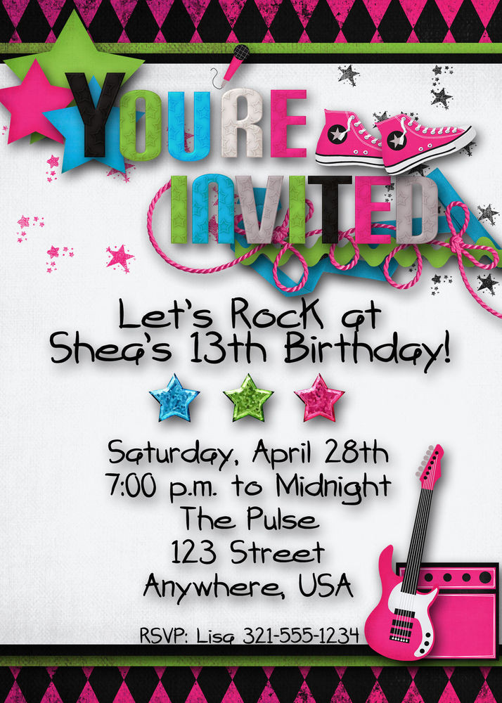 Birthday Party Invite
 Rock Star Birthday Party Invitation Girl Teen Hip Hop