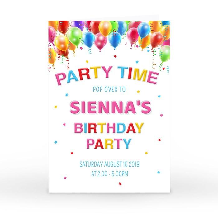 Birthday Party Invite
 Personalised Birthday Party Invitation Balloons