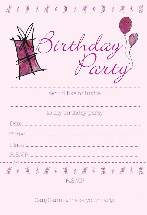 Birthday Party Invite
 Printable Birthday Invitations For Girls – Bagvania