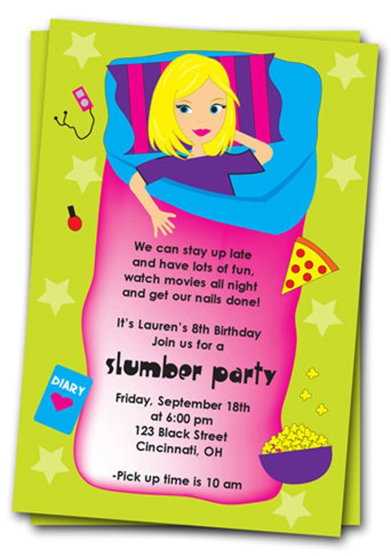 Birthday Party Invite
 Items similar to Slumber Party Birthday Invitations