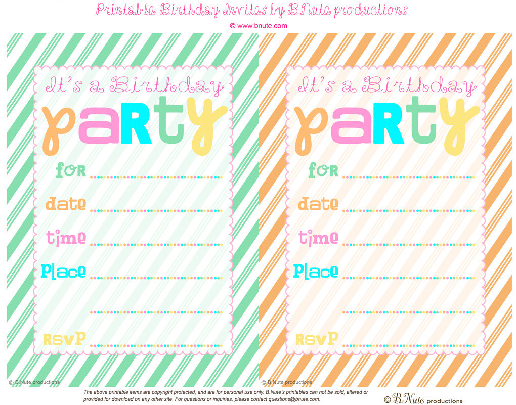 Birthday Party Invite Template
 bnute productions Free Printable Striped Birthday Party