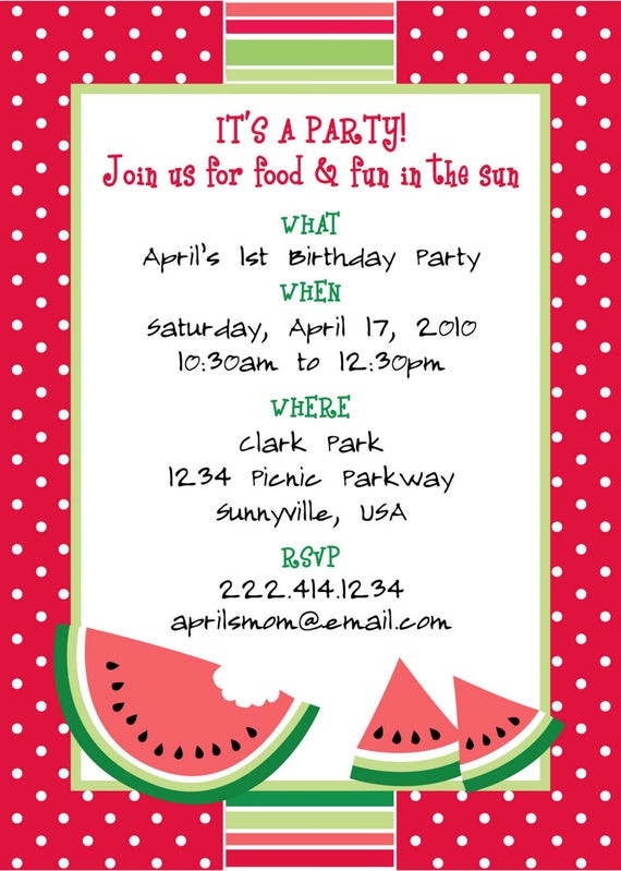 Birthday Party Invite Template
 PRINTABLE watermelon themed party invitation