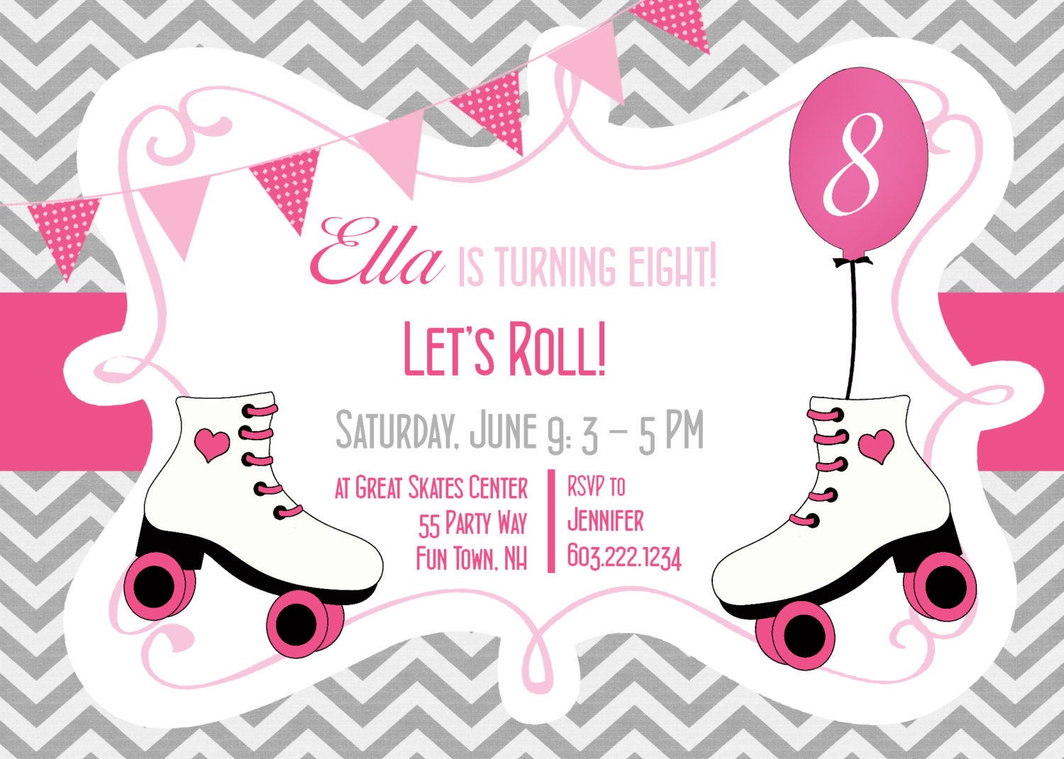 Birthday Party Invite
 Roller Skating Birthday Party Invitation Printable