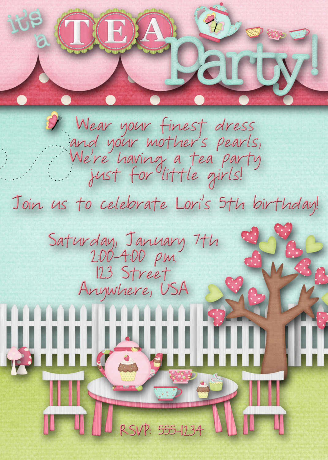 Birthday Party Invite
 Tea Party Birthday Party Invitation