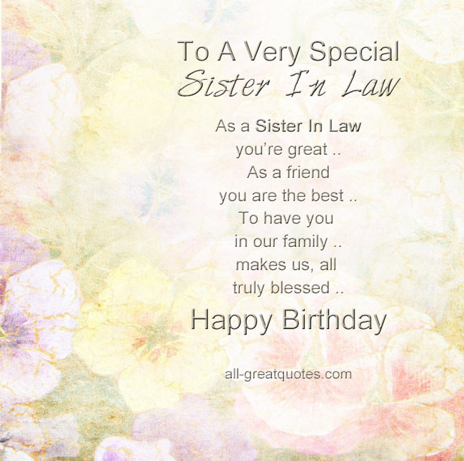 Birthday Wishes For Sister In Law
 Special Sister In Law Quotes QuotesGram