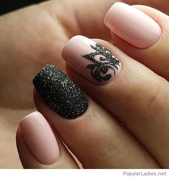 Black And Nude Nail Designs
 Nude and black winter inspiration nail art