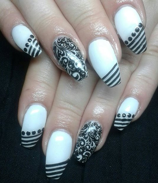 Black And White Acrylic Nail Designs
 30 Striped Nail Designs and Ideas InspirationSeek