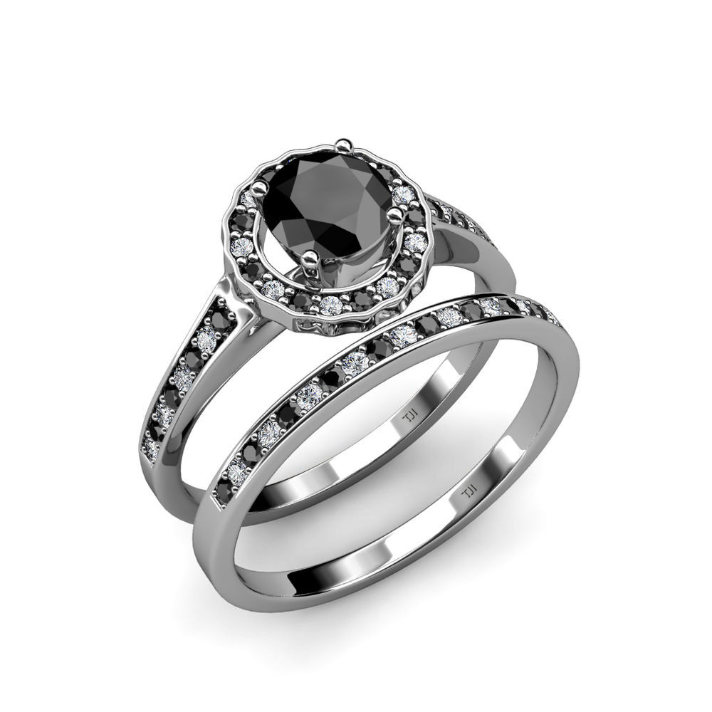 Black And White Wedding Ring Sets
 Black & White Diamond Bridal Set Ring & Wedding Band 1 90