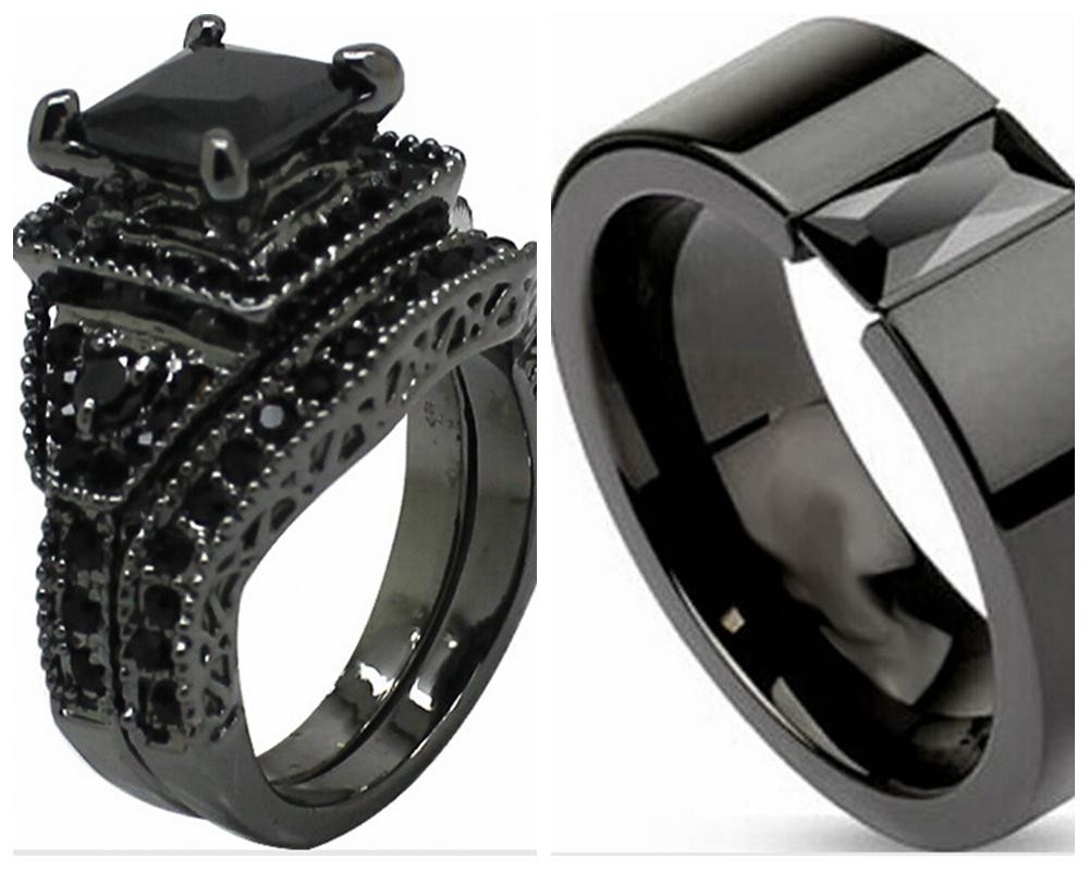 Black And White Wedding Ring Sets
 2018 Sz 5 15 Black Wedding Engagement Ring Band Set
