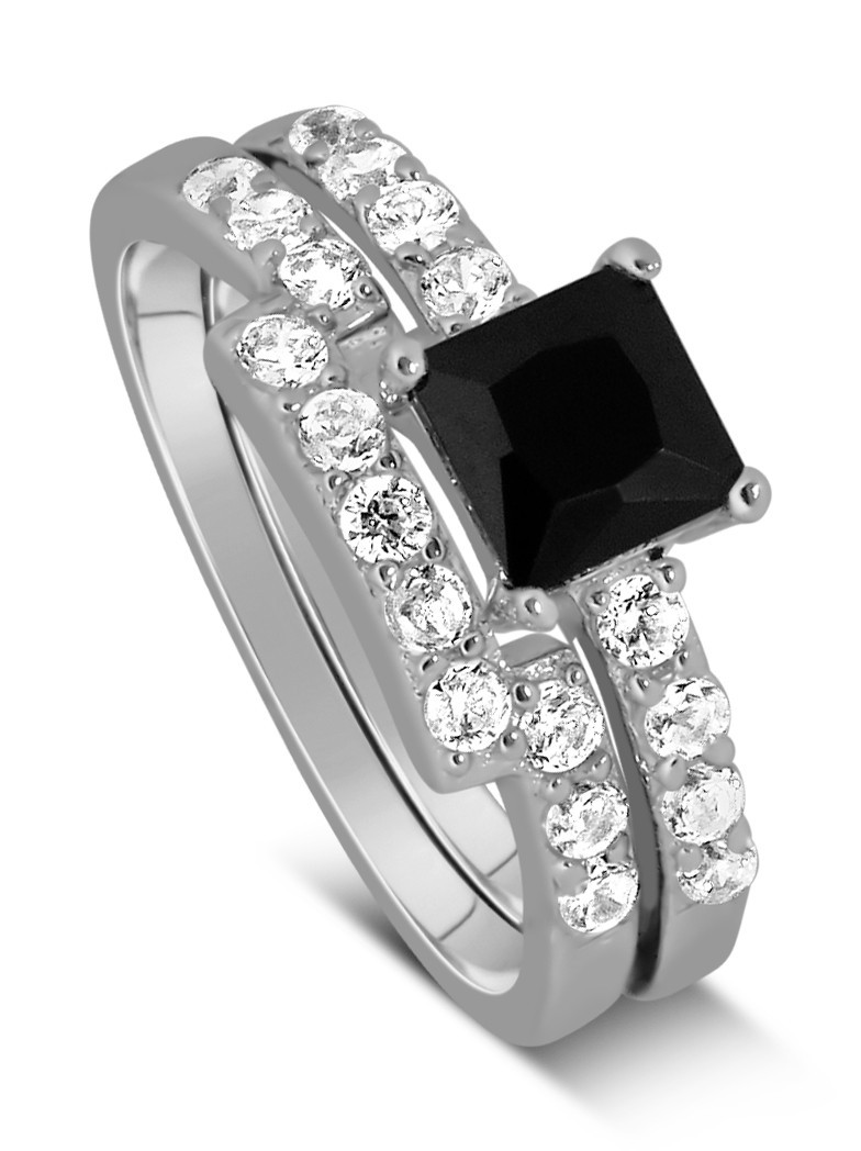 Black And White Wedding Ring Sets
 Luxurious 1 50 Carat Princess cut Black and White Diamond