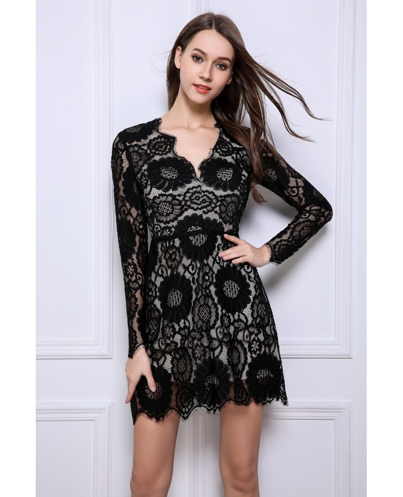 Black Dress For Wedding Guest
 Stylish A Line Black Lace Mini Wedding Guest Dresses With