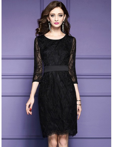 Black Dress For Wedding Guest
 Luxe Black Lace Sleeve Short Wedding Guest Dress Black Tie