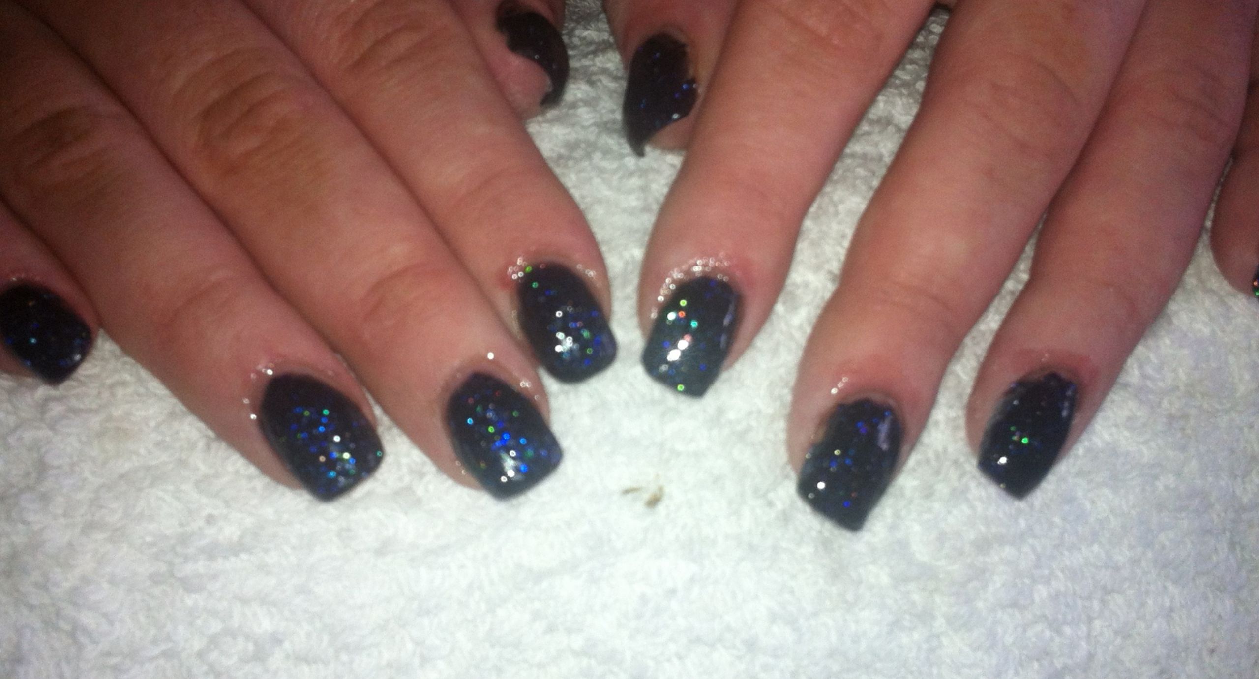 Black Glitter Acrylic Nails
 Sculptured Acrylic Nails Black with 3 Different Types of