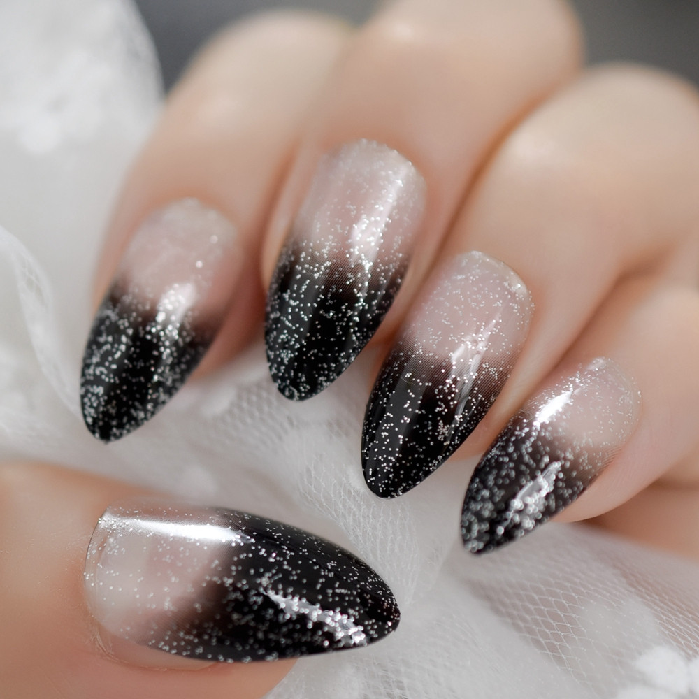 Black Glitter Ombre Nails
 Black Ombre French Nails Sharp Ending Acrylic Nail Tips