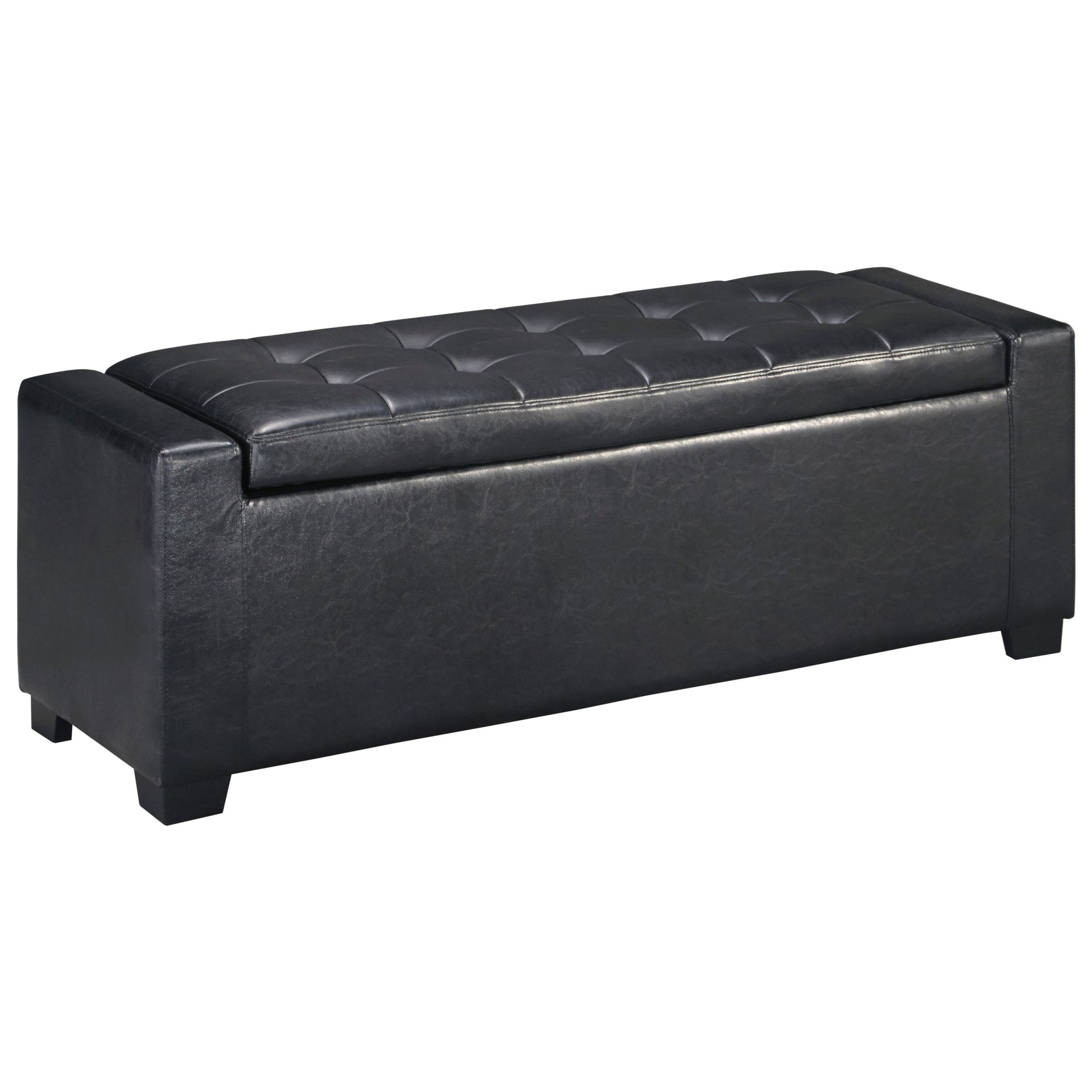 Black Tufted Storage Bench
 Upholstered Storage Bench in Black Faux Leather with