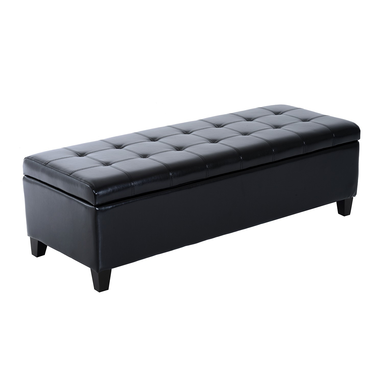 Black Tufted Storage Bench
 Hom 51” Tufted Faux Leather Ottoman Storage Bench
