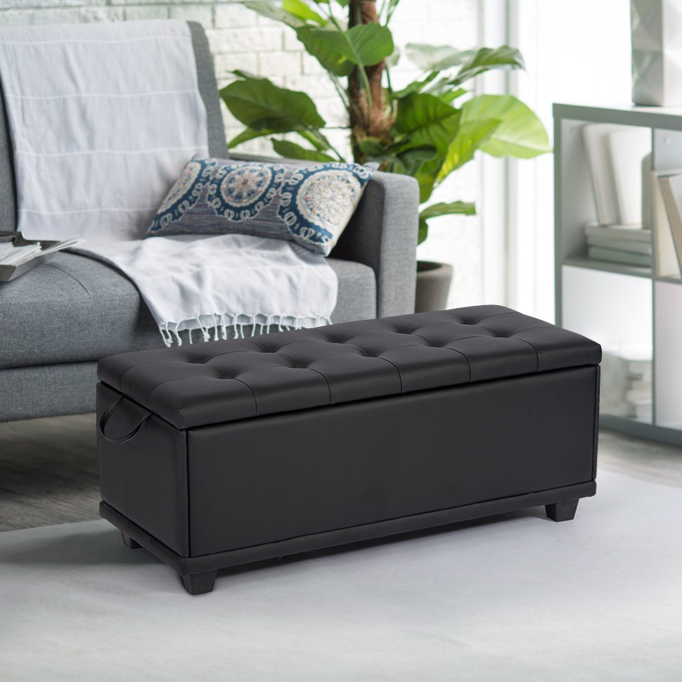 Black Tufted Storage Bench
 Ottoman Bench Storage Bedroom Bench Footrest Upholstered