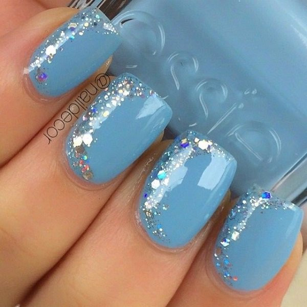 Blue Nails With Glitter
 65 Most Stylish Light Blue Nail Art Designs