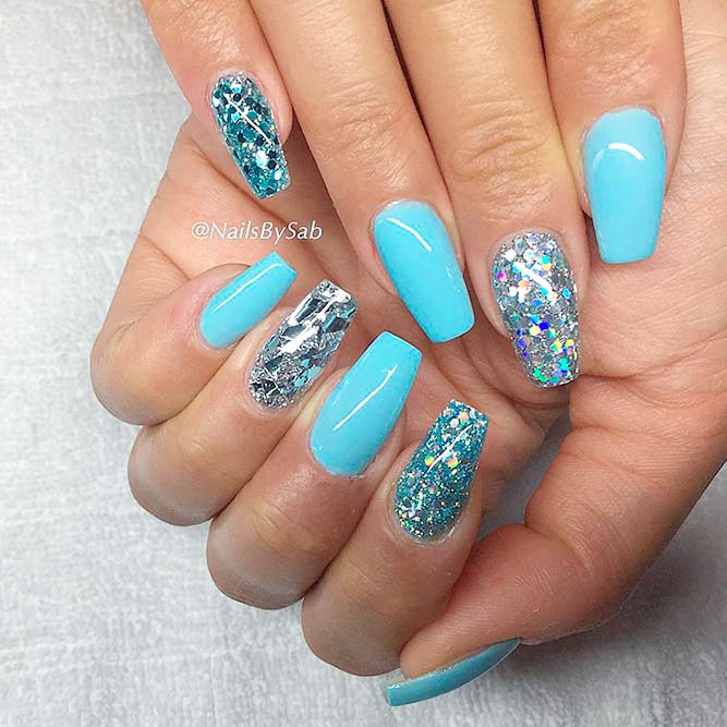 Blue Nails With Glitter
 Hot Color Shades to Stay Fashionable with Ballerina Nails