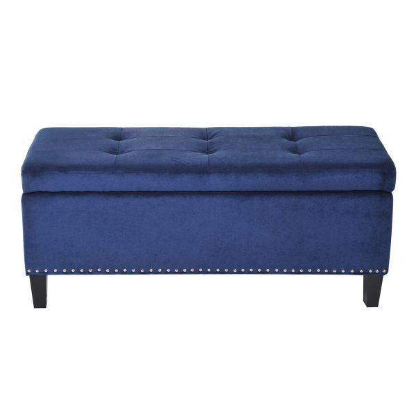 Blue Velvet Storage Bench
 Hom 42” Tufted Linen Velvet Fabric Storage Bench