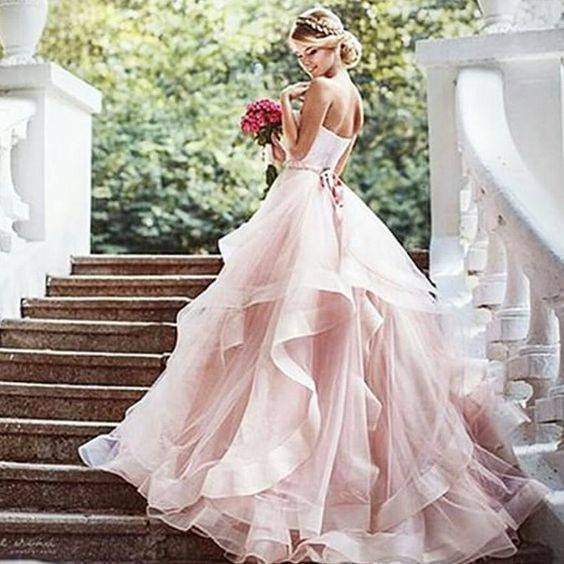Blush Colored Wedding Dress
 Elegant Wedding Dress Lace Wedding Dress Romantic Evening