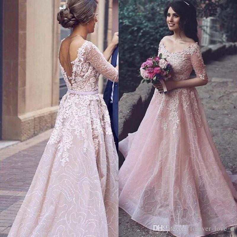 Blush Colored Wedding Dress
 Discount Arabic 2017 Blush Pink Colored Wedding Dress A