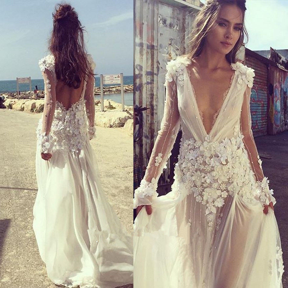 Bohemian Beach Wedding Dress
 y Boho Beach Wedding Dress 2018 V Neck Long Sleeves