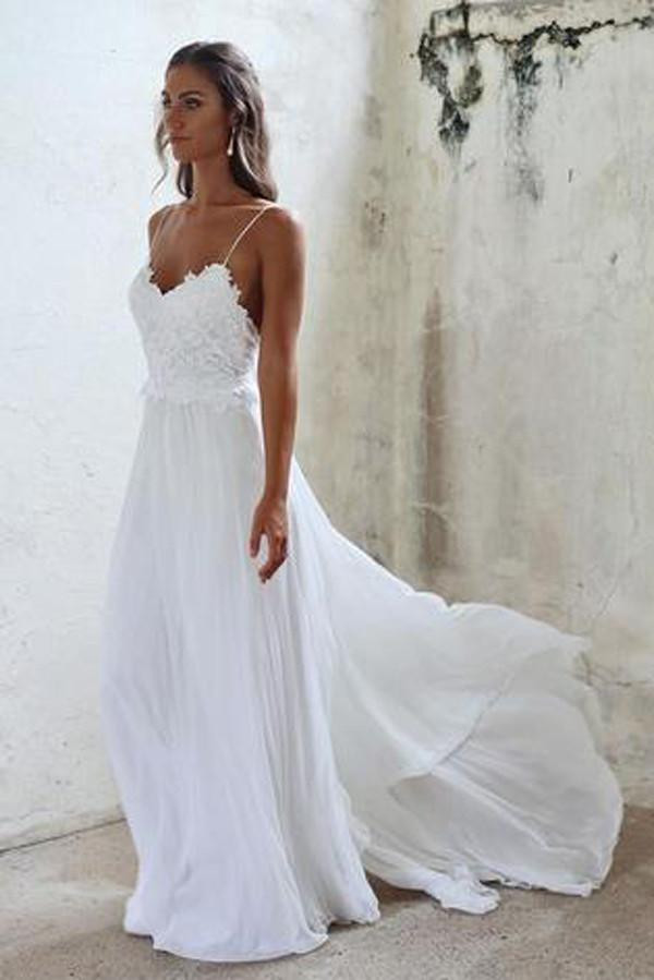 Boho Beach Wedding Dress
 y Open Backs Lace White Wedding Gown Boho Beach Wedding