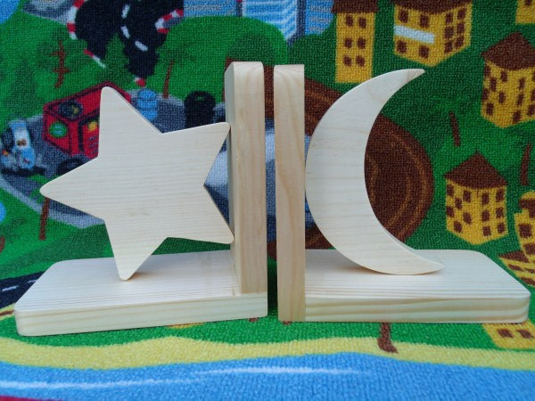 Bookends For Kids Room
 Handmade eco friendly wooden bookends moon and star kids